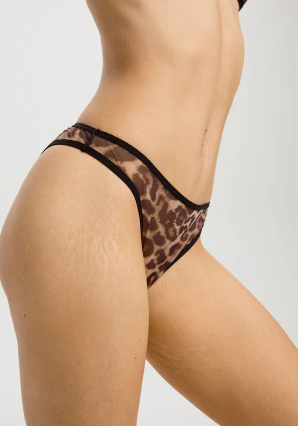 Sheer High-Leg Bikini Panty Blush Mesh Leopard Print
