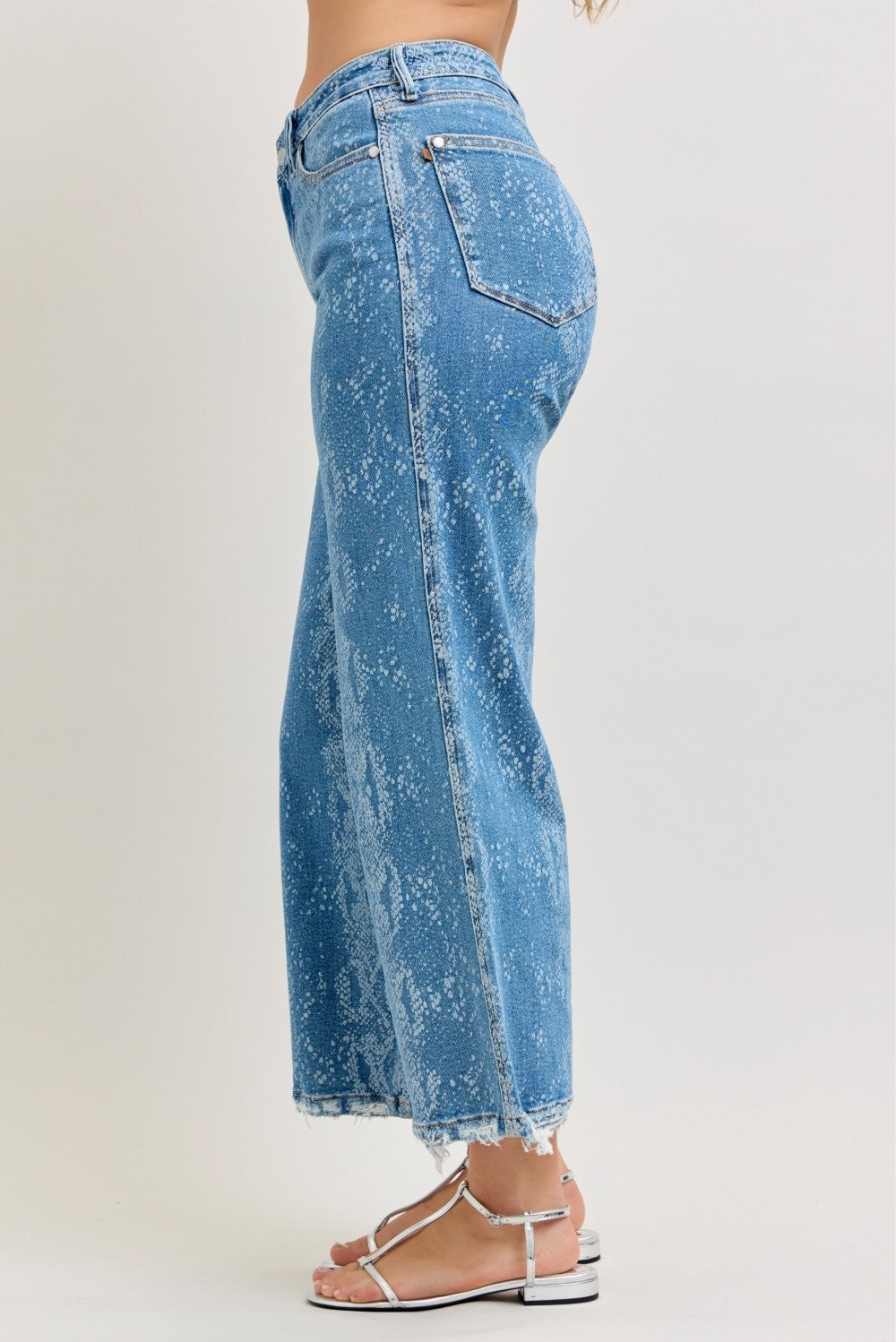 High Rise Ankle Wide Leg Pattern Jeans