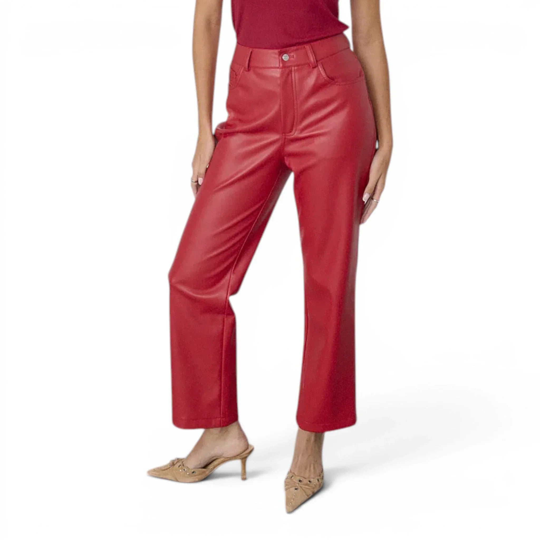 Women’s Red Lambskin Leather Pants-2