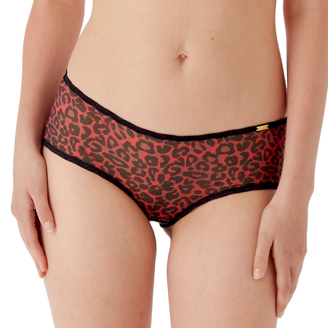 Red Leopard Printed Sheer Boyshort Panty