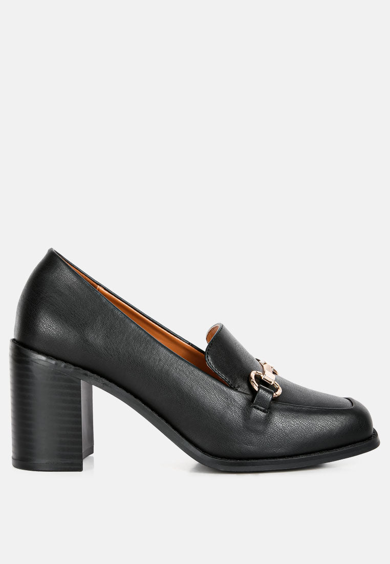 Bossy Classic Block Heel Loafers W/ Metallic Chain
