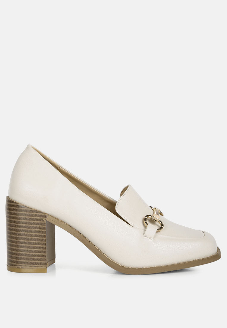 Bossy Classic Block Heel Loafers W/ Metallic Chain