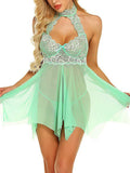 Lace Sheer Mesh Halter Babydoll Lingerie