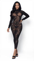 Black See-Through Lace Design Maxi Dress