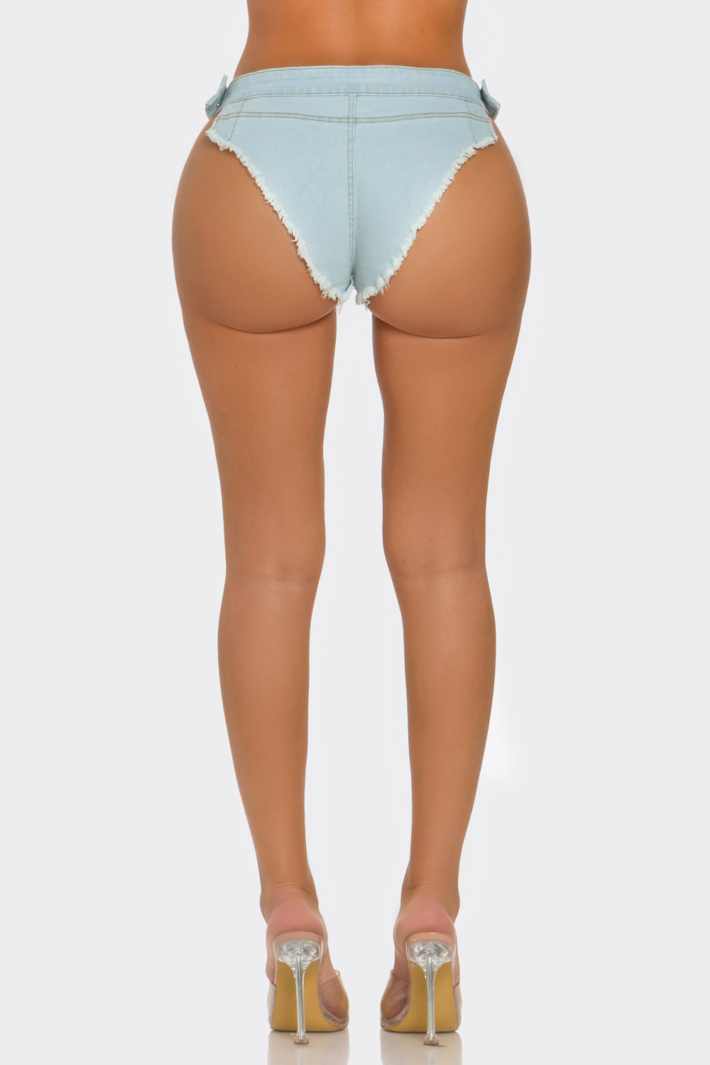 Denim High-Cut Raw Hem Cheeky Shorts