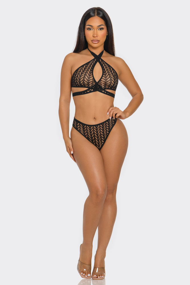 Black Two Piece Cut Out Lingerie Bodystocking Set