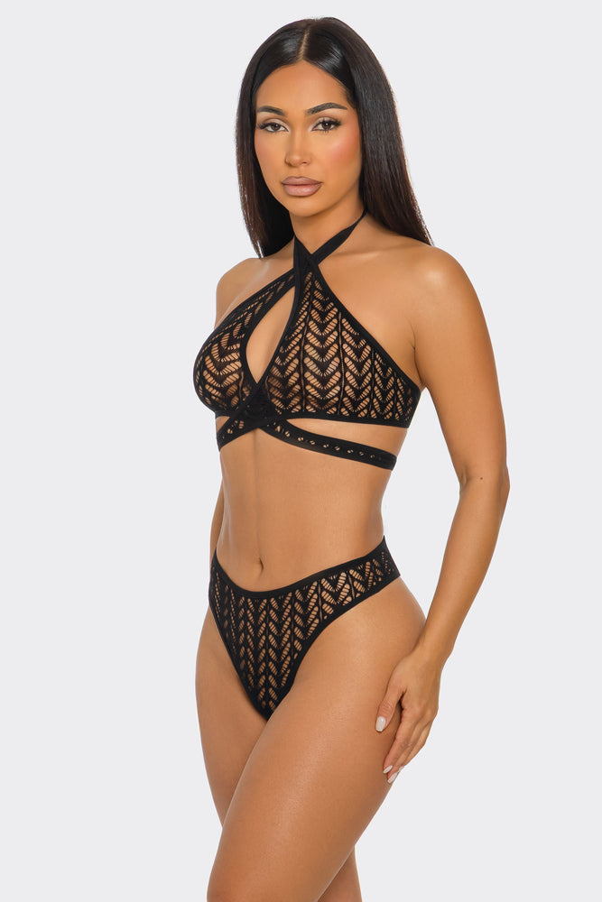 Black Two Piece Cut Out Lingerie Bodystocking Set