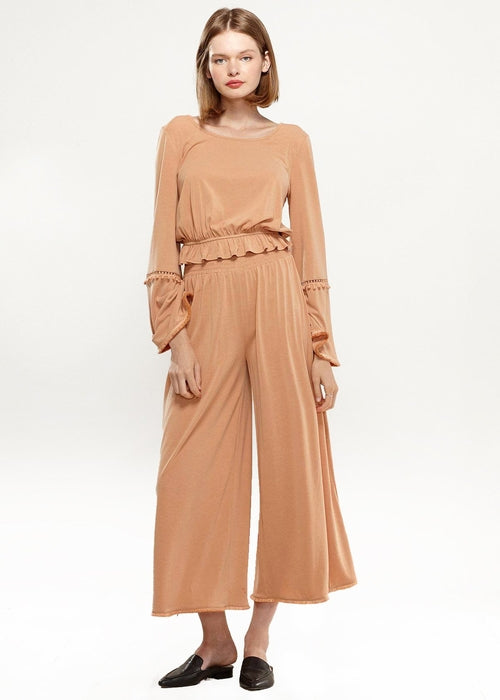 Apricot Smocked Waist Wide Leg Palazzo Pants
