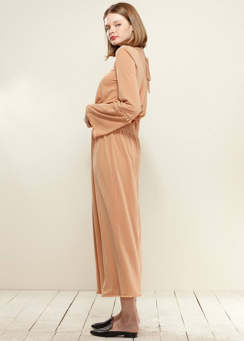 Apricot Smocked Waist Wide Leg Palazzo Pants