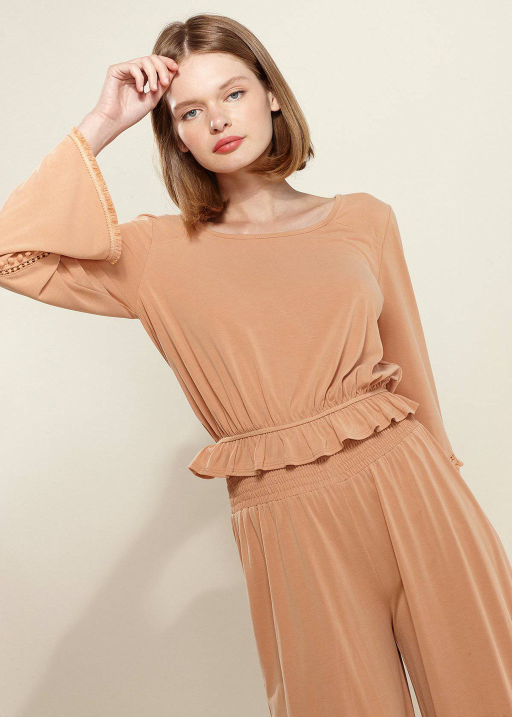 Apricot Smocked Waist Wide Leg Palazzo Pants