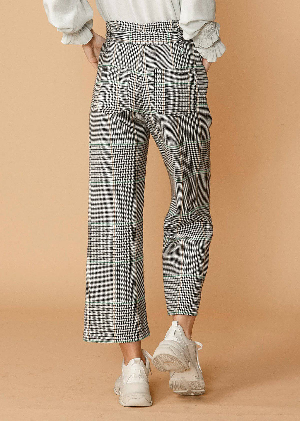 Plaid Tie Waist Cropped Pants In Fall Glen