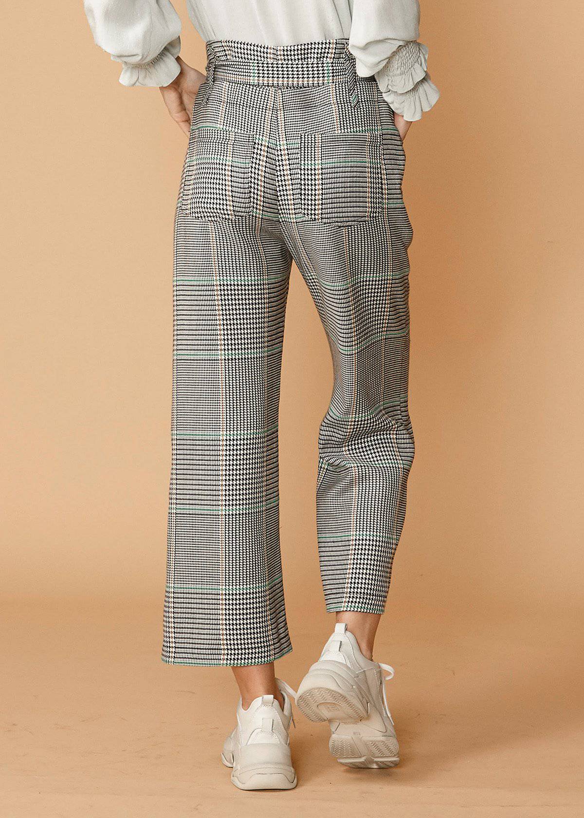 Plaid Tie Waist Cropped Pants In Fall Glen