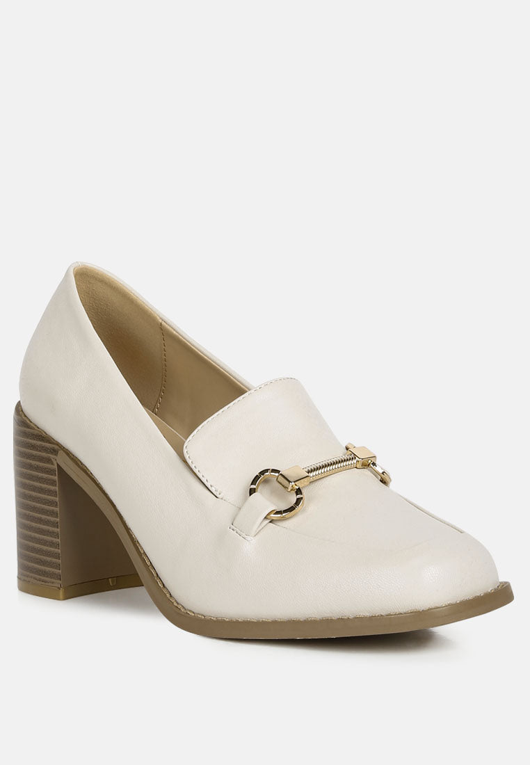 Bossy Classic Block Heel Loafers W/ Metallic Chain