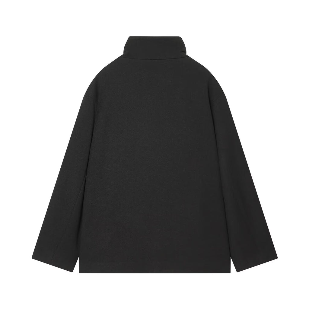 Jet Black Wool Blend High Collar Jacket