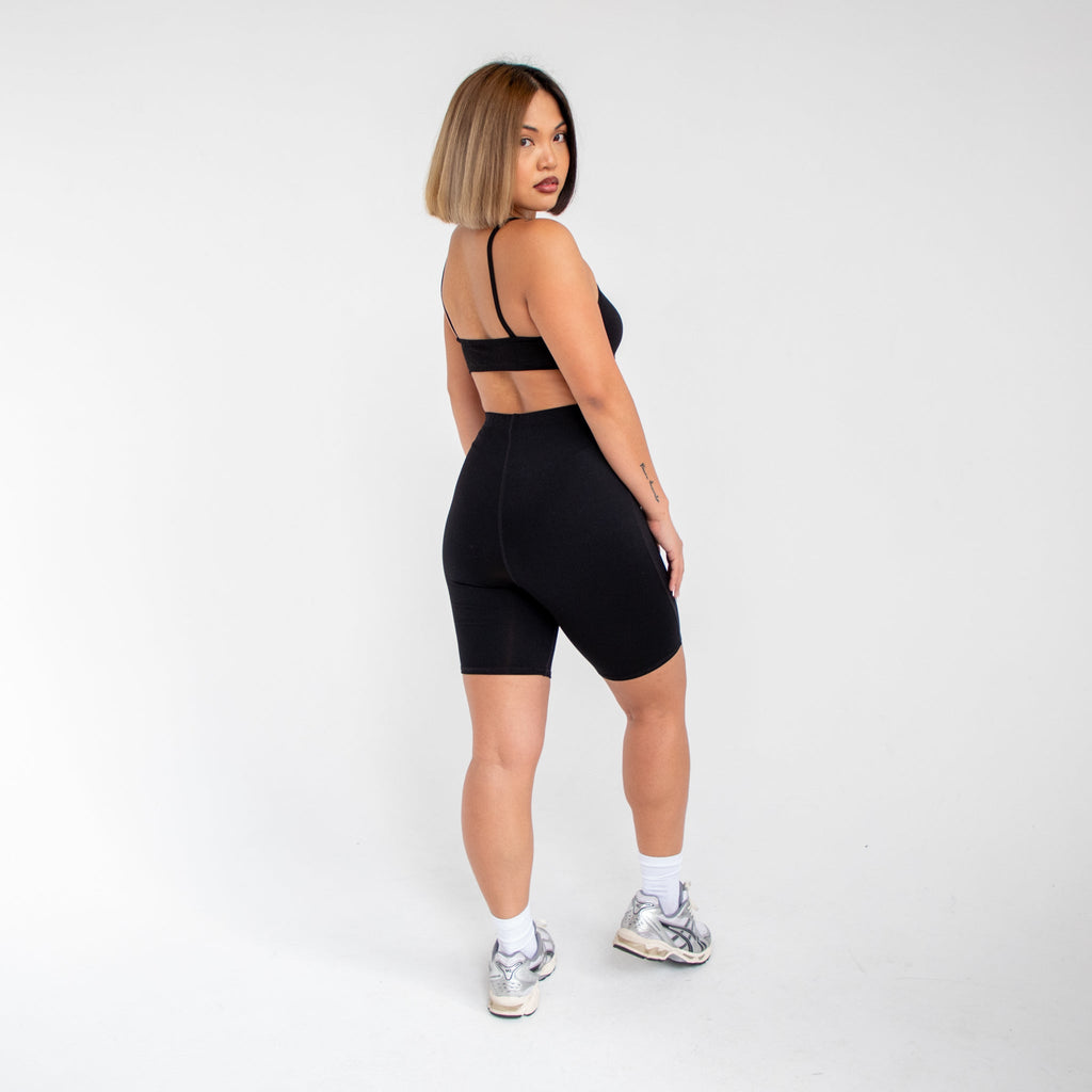 Black Polyester Biker Shorts