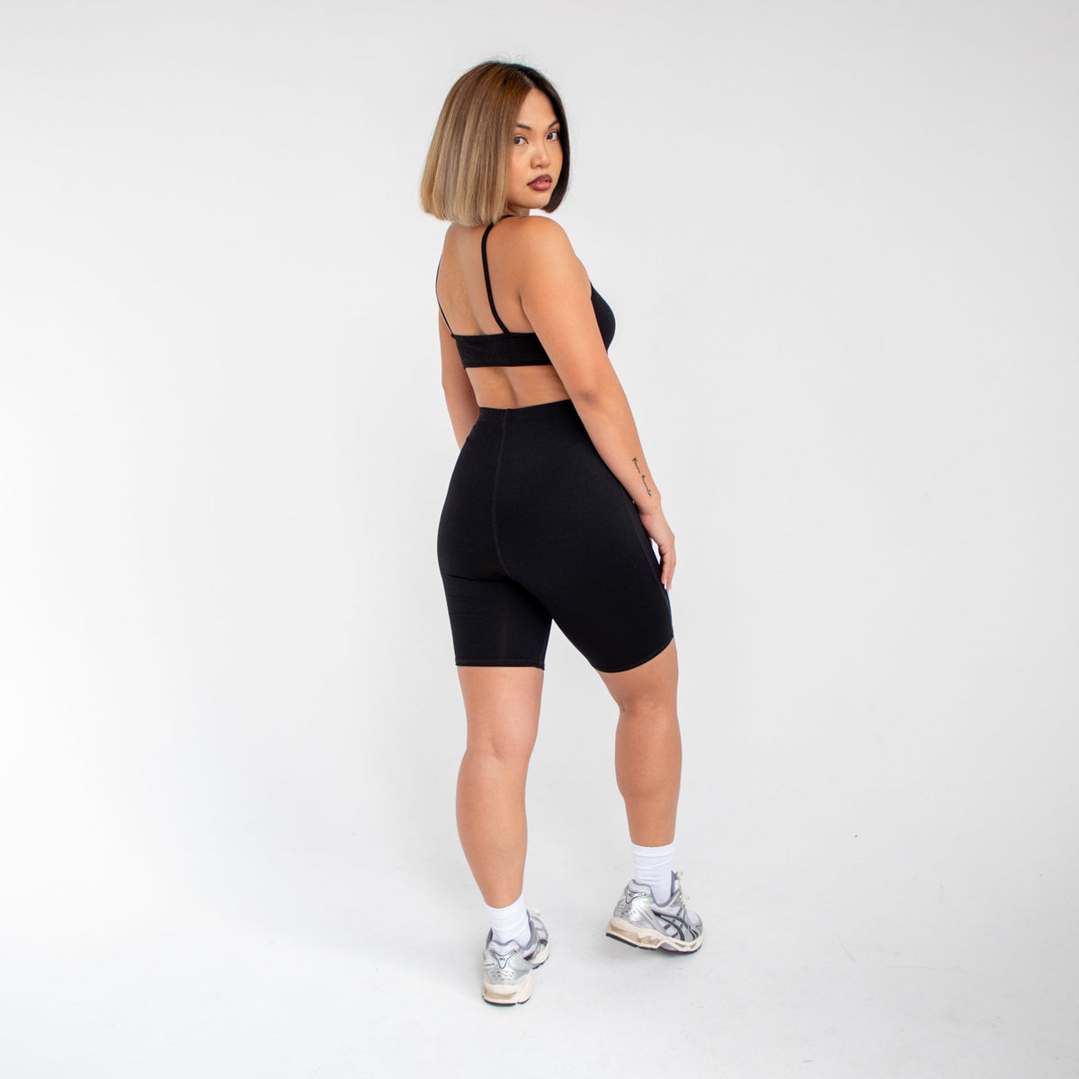 Black Polyester Biker Shorts