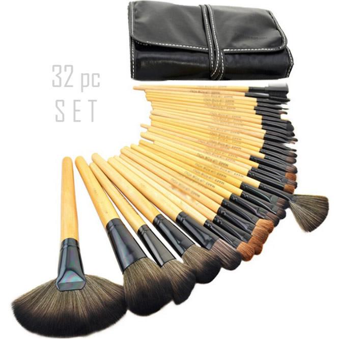 32 Piece High Quality Wooden Makeup Brush Set