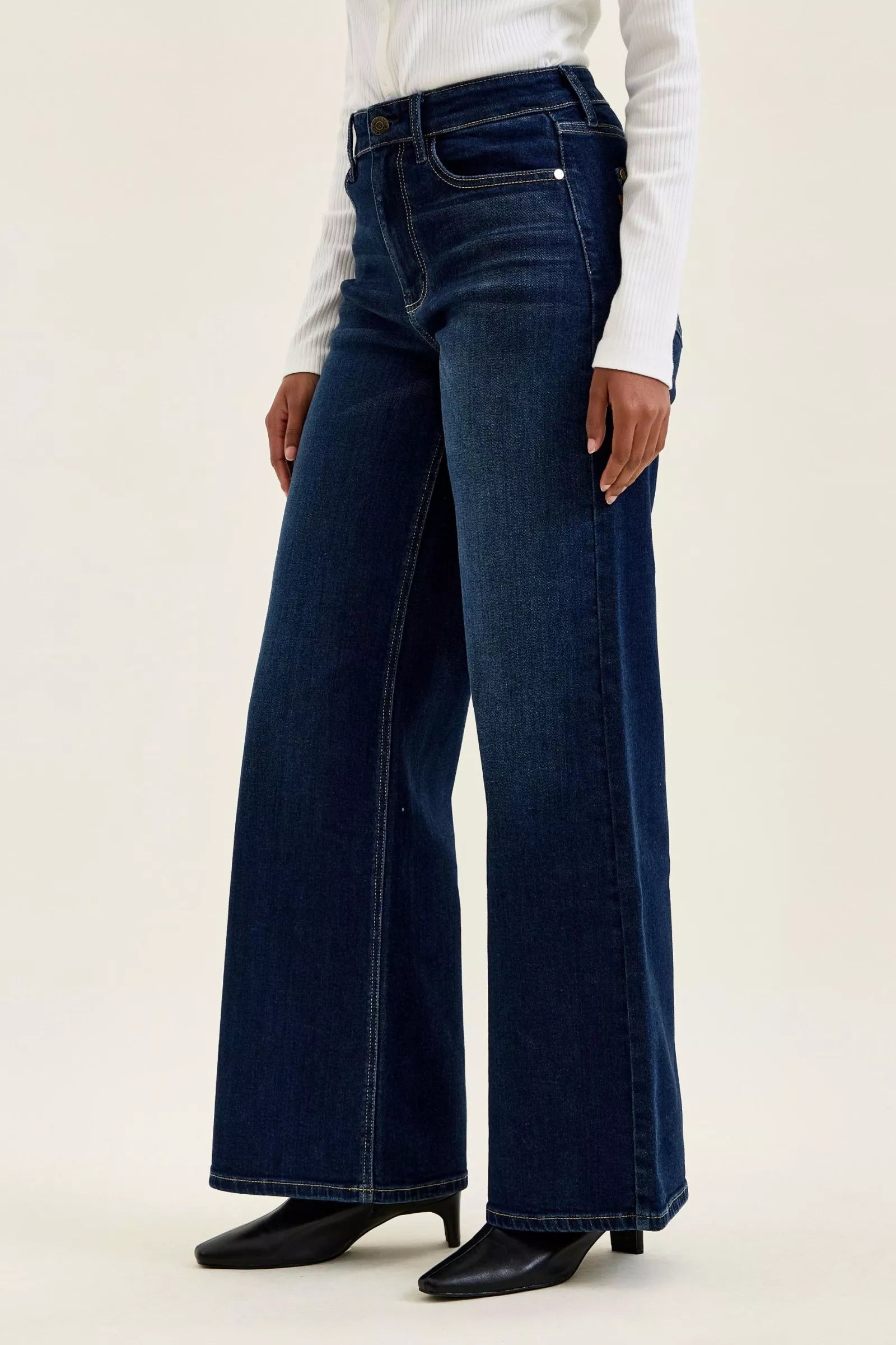 High-Waisted Wide-Leg Dark Wash Jeans
