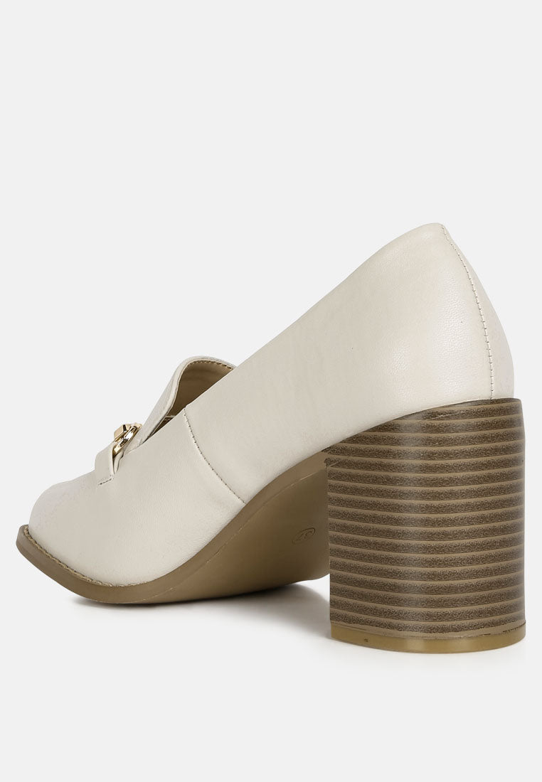 Bossy Classic Block Heel Loafers W/ Metallic Chain