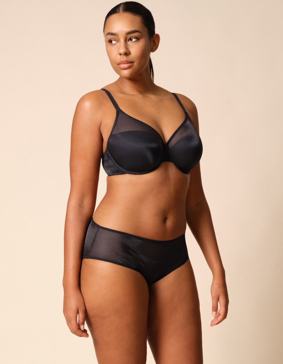 Black Elastic Trim Sheer Short Panty