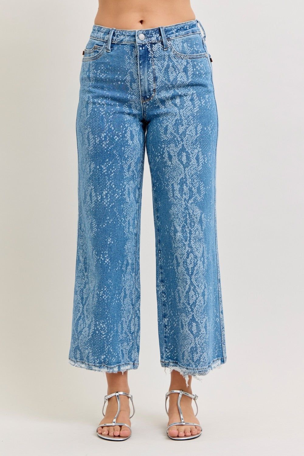 High Rise Ankle Wide Leg Pattern Jeans