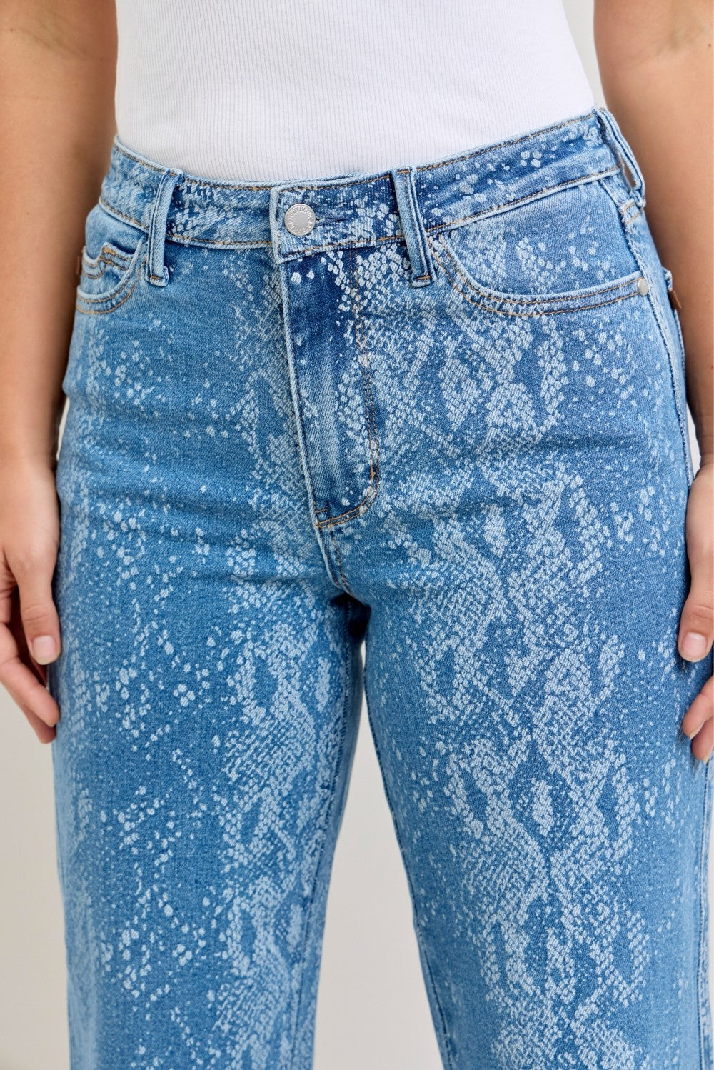 High Rise Ankle Wide Leg Pattern Jeans