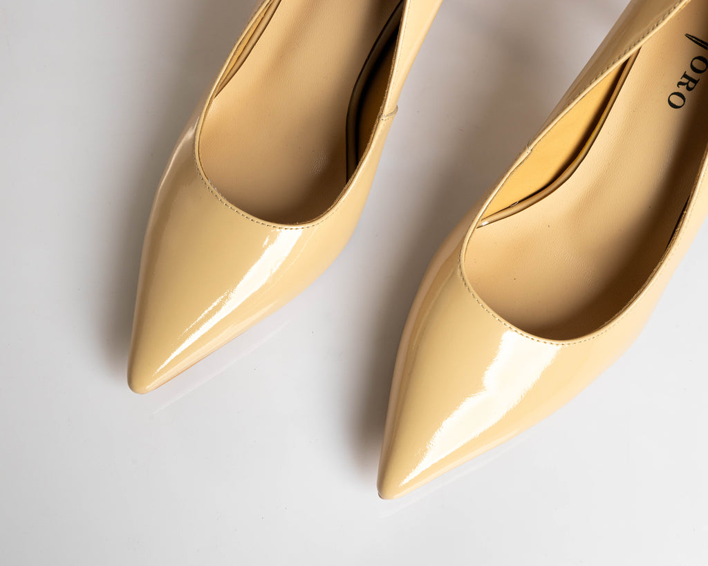 Patent Leather Beige High Heel Pumps