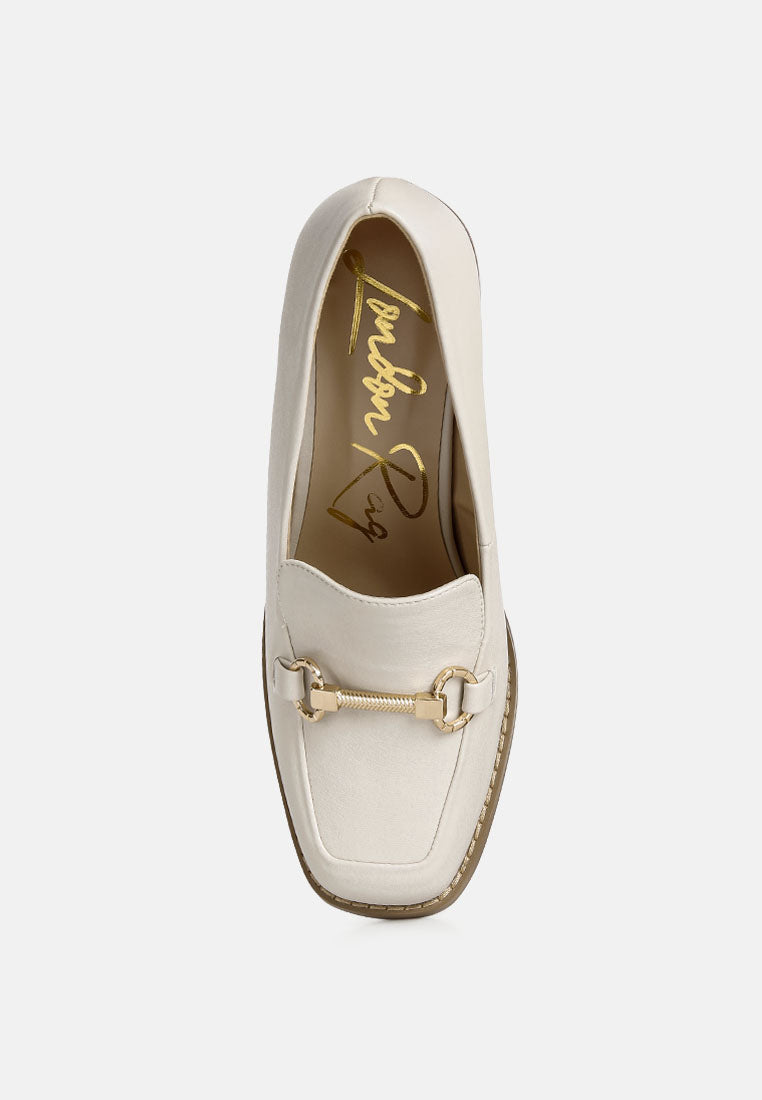 Bossy Classic Block Heel Loafers W/ Metallic Chain
