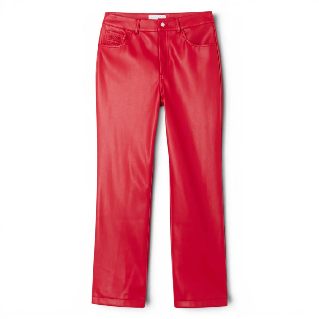 Women’s Red Lambskin Leather Pants-0