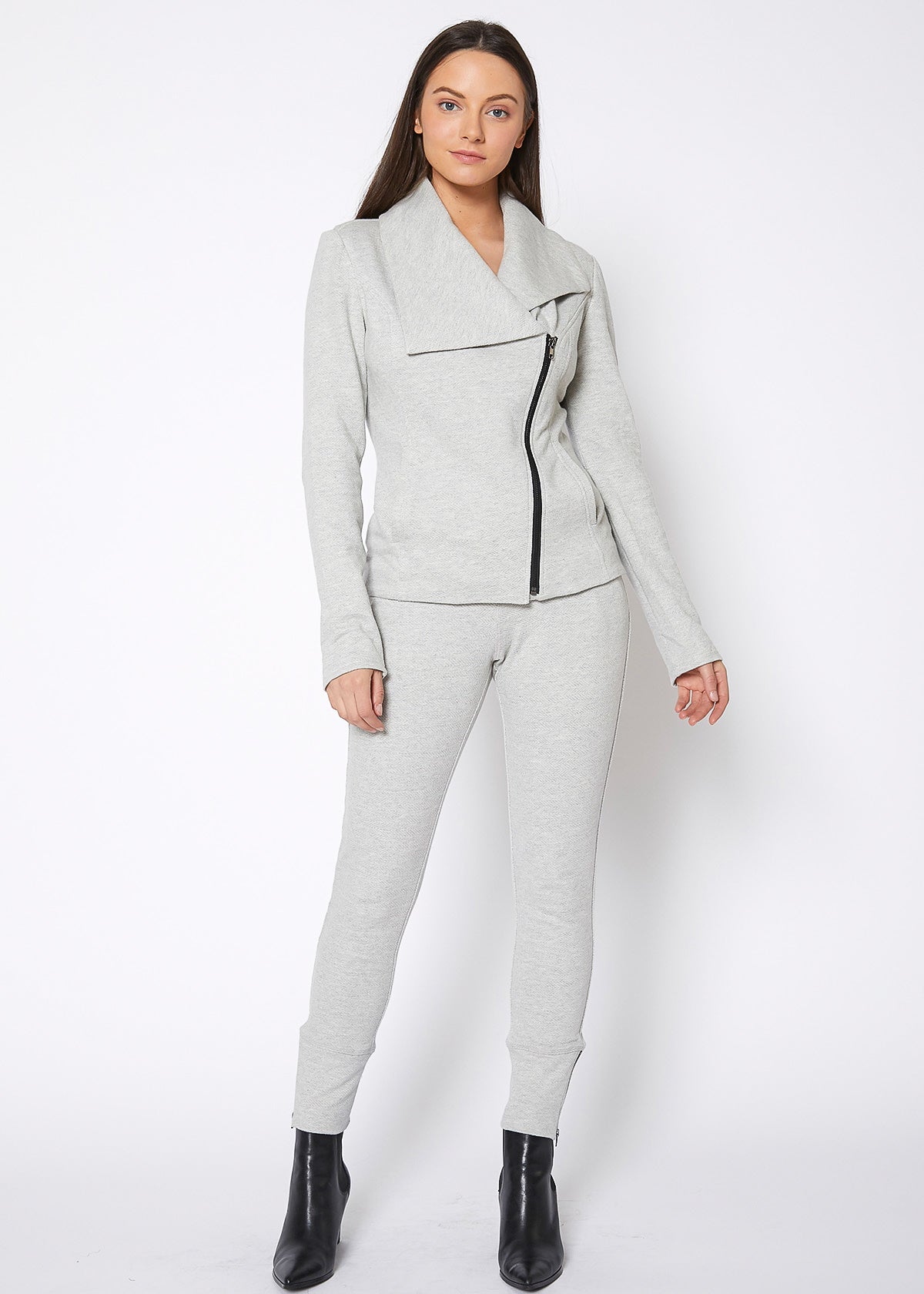 Drawstring Waist Fitted Jogger Pants In Heather Grey