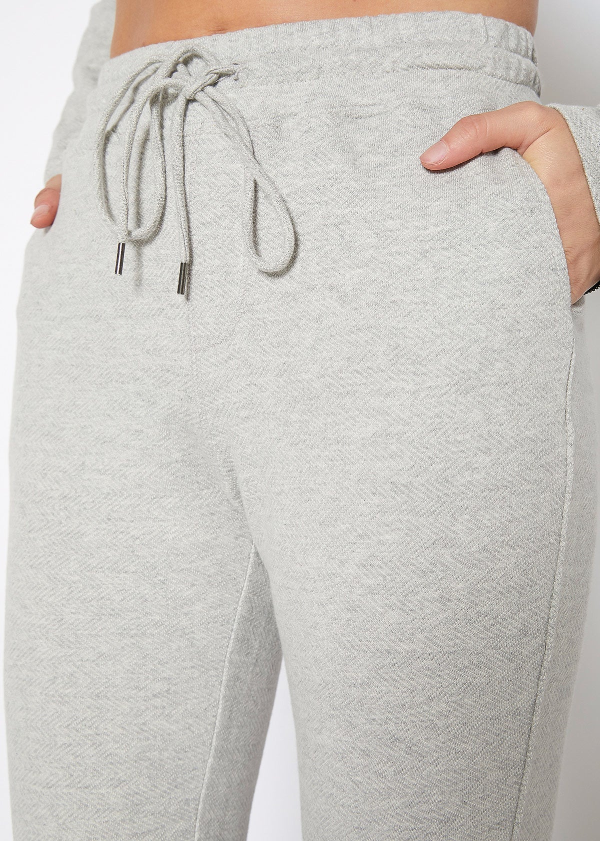 Drawstring Waist Fitted Jogger Pants In Heather Grey