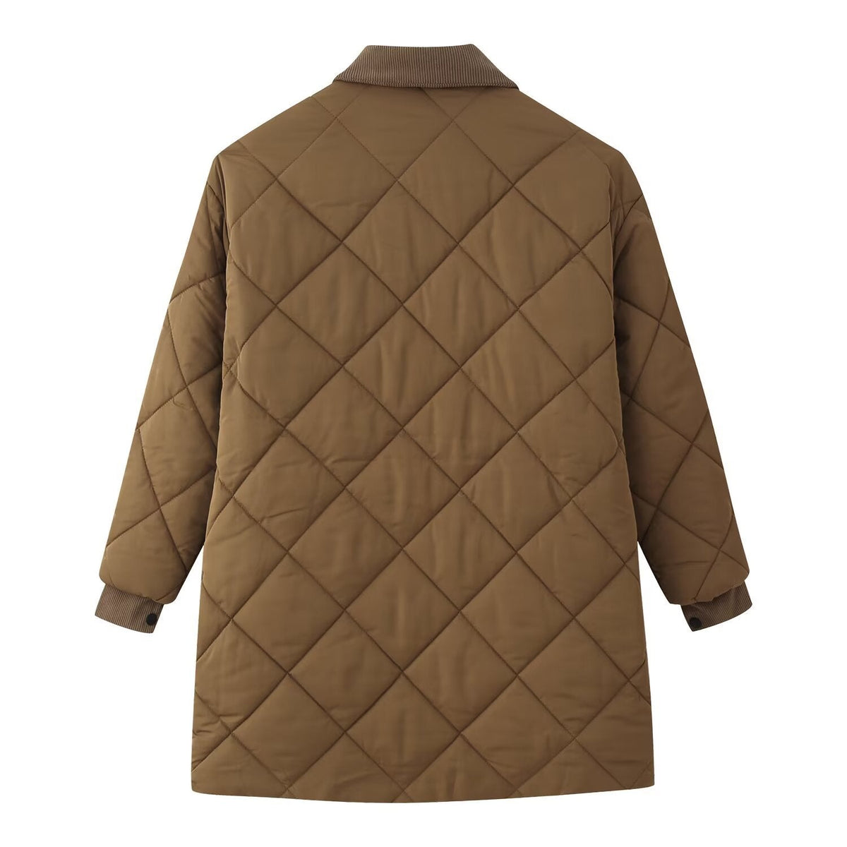 Diamond Quilted Corduroy Collar Coat