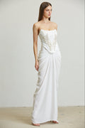Satin Corset Waist Angel Wing Applique Dress