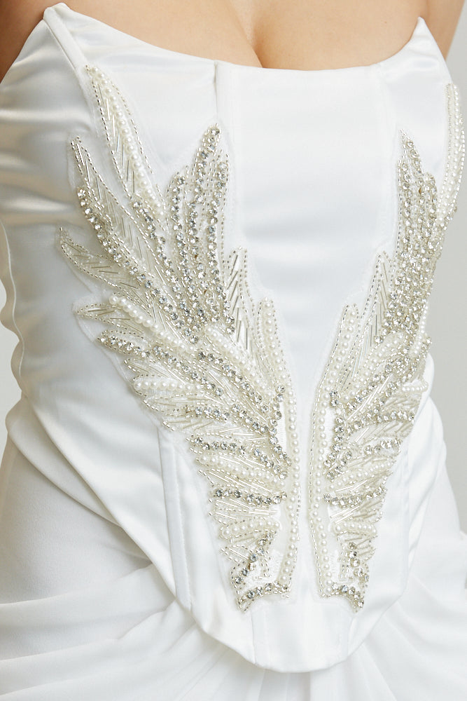 Satin Corset Waist Angel Wing Applique Dress
