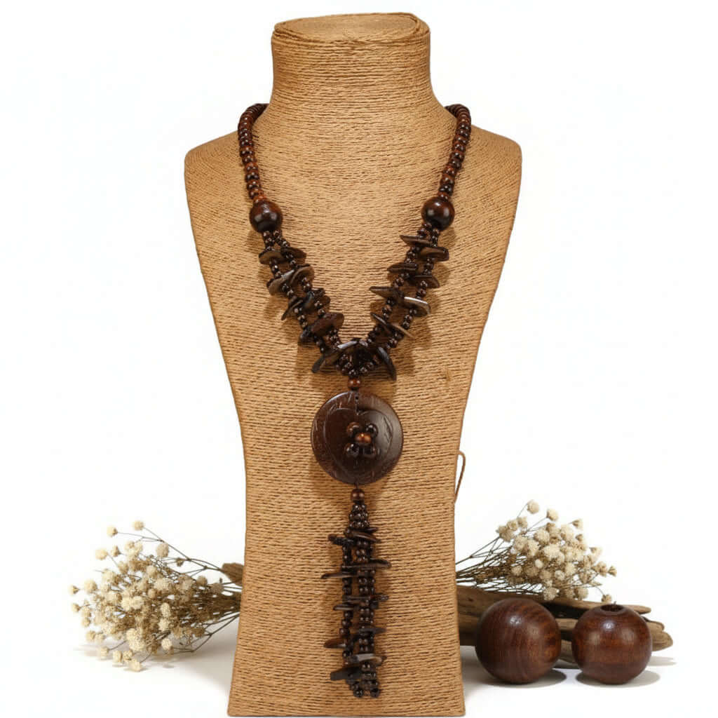 Bohemian Coconut Shell Necklace – Handmade Multi-Layer Wooden Jewelry-1