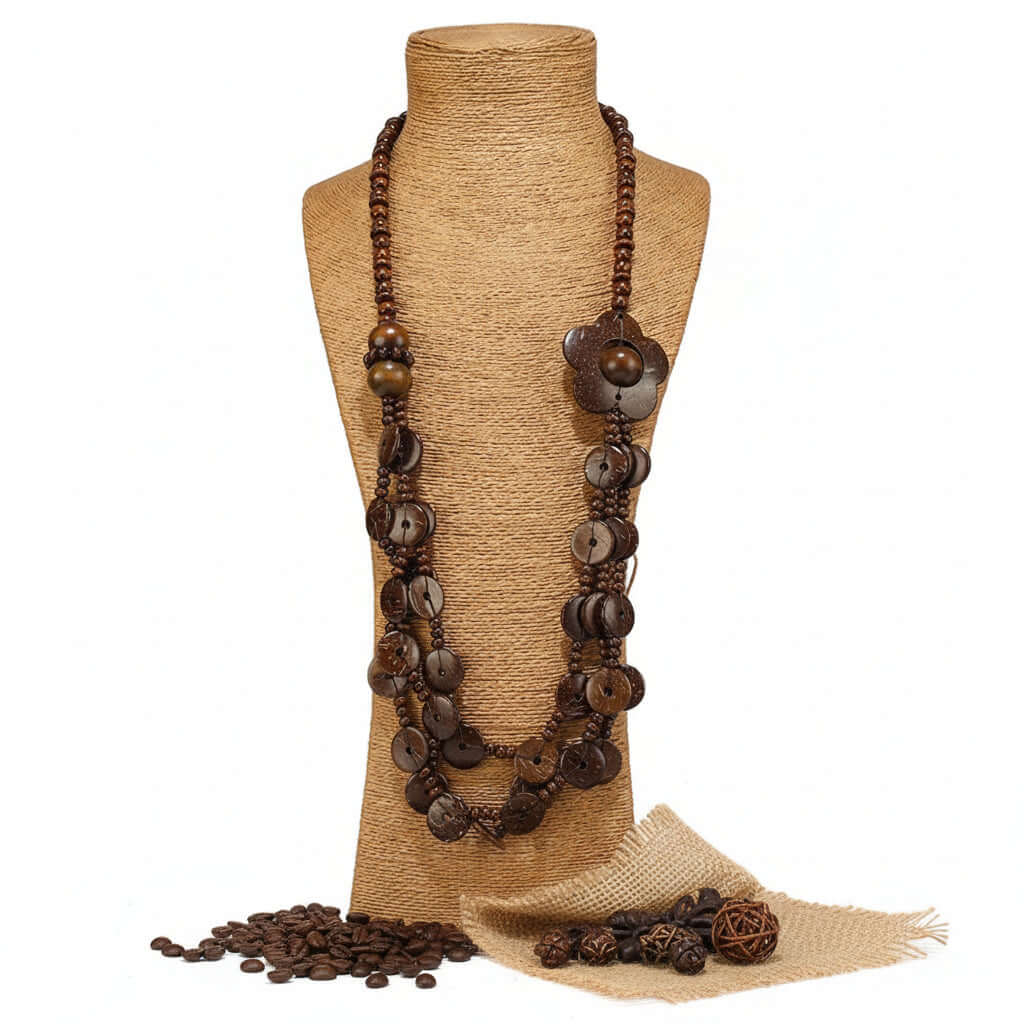 Bohemian Coconut Shell Necklace – Handmade Multi-Layer Wooden Jewelry-3
