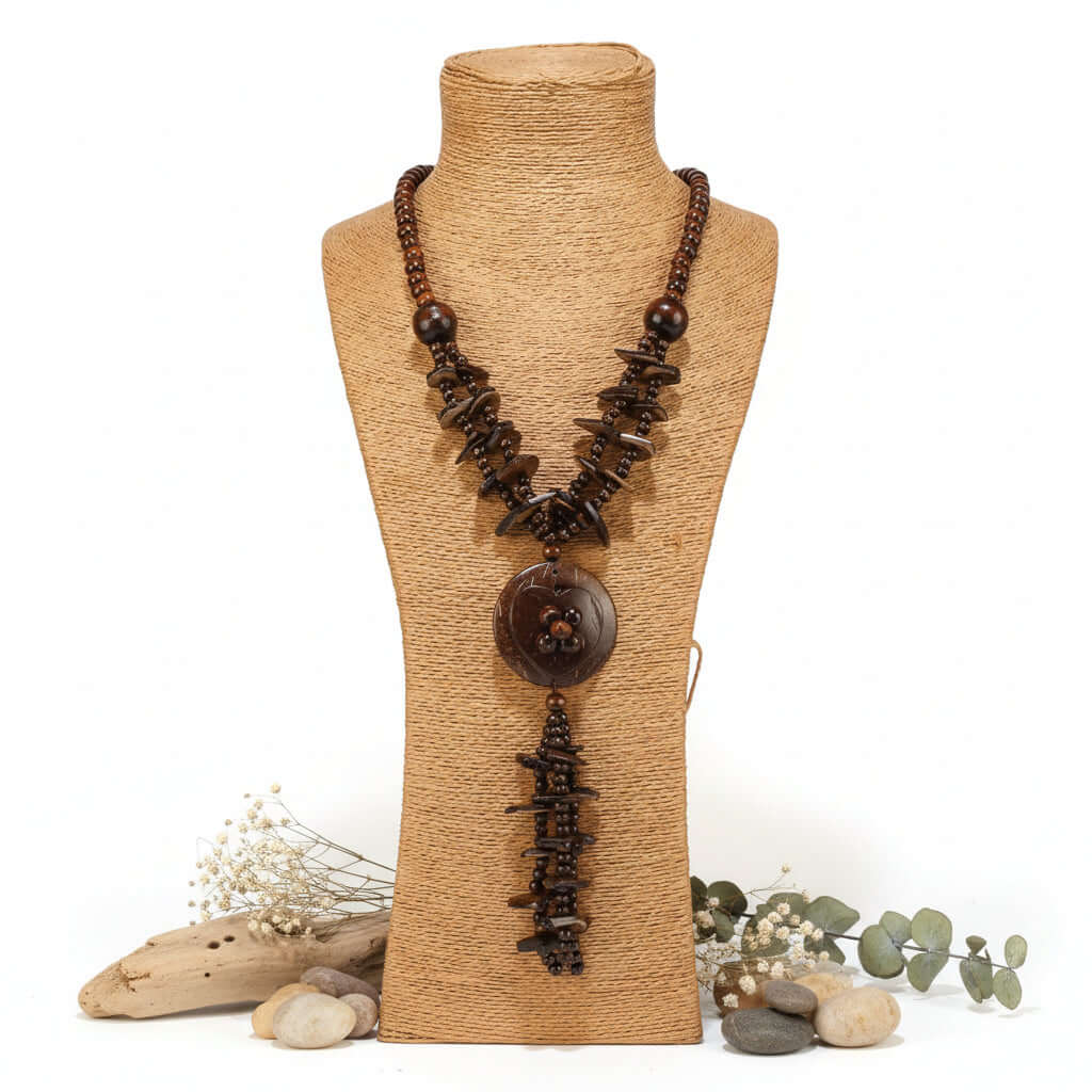 Bohemian Coconut Shell Necklace – Handmade Multi-Layer Wooden Jewelry-5