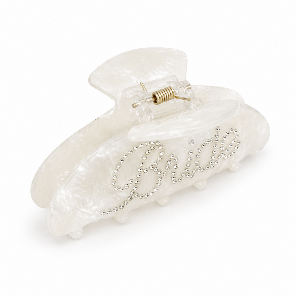Bridal “Bride” Text Hair Claw Clip – Crystal Embellished