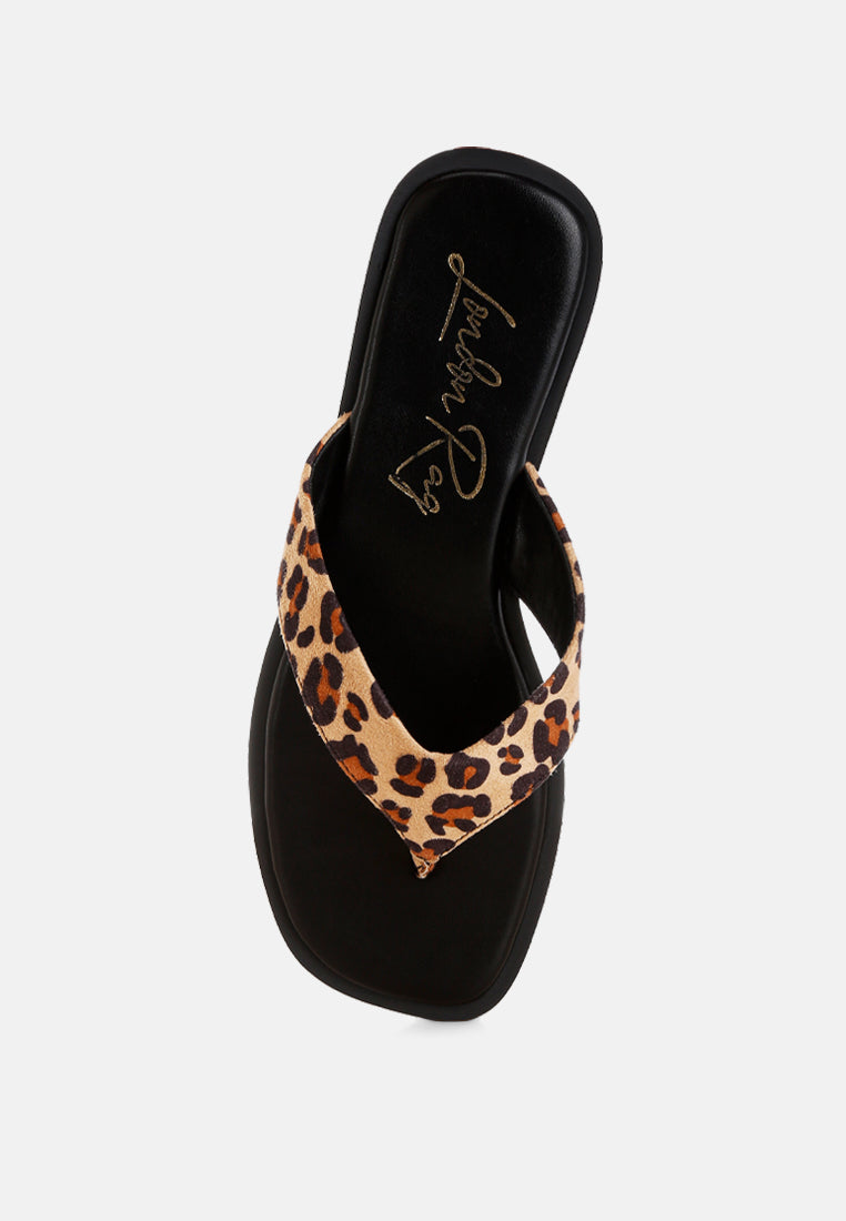 Leopard Print Microfiber Upper Thong Flats