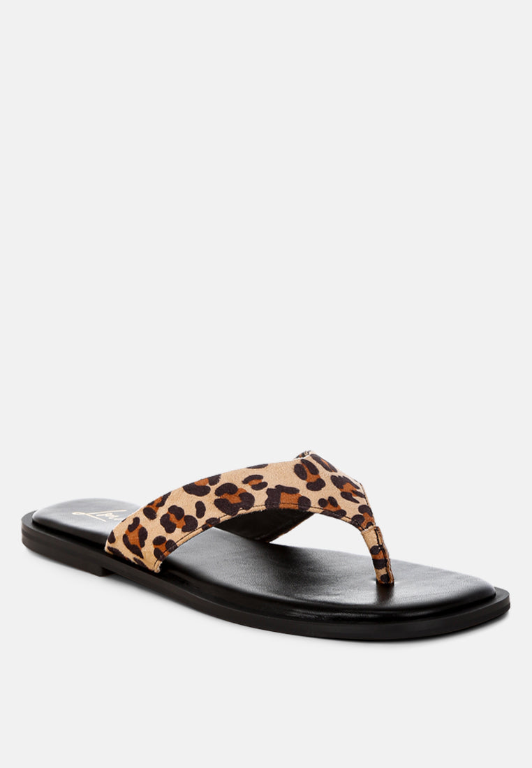Leopard Print Microfiber Upper Thong Flats