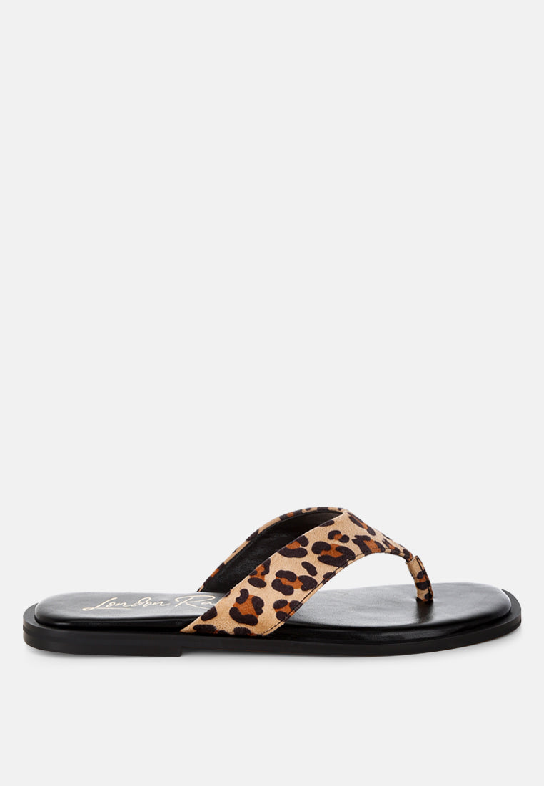 Leopard Print Microfiber Upper Thong Flats