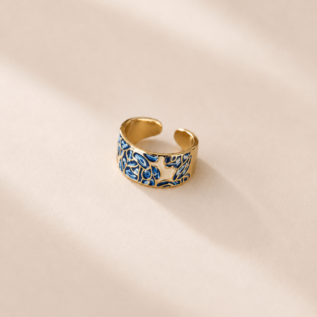 Adjustable Patterned Indigo Ring