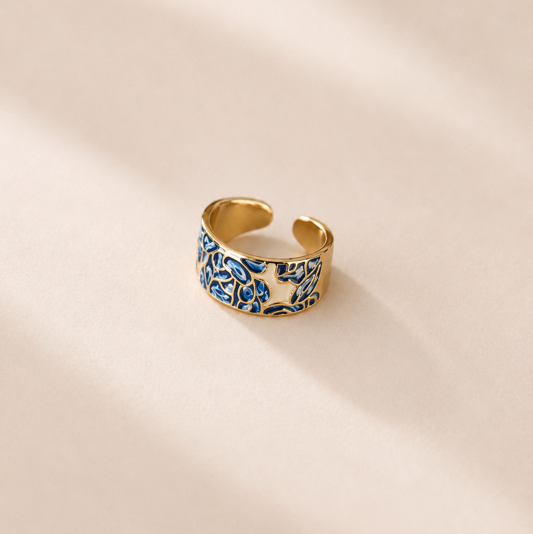 Adjustable Patterned Indigo Ring