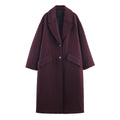 Long Oversized Burgundy Wool-Blend Coat