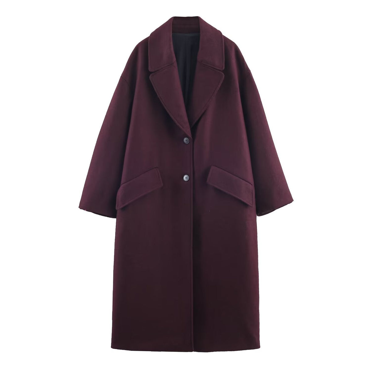 Long Oversized Burgundy Wool-Blend Coat
