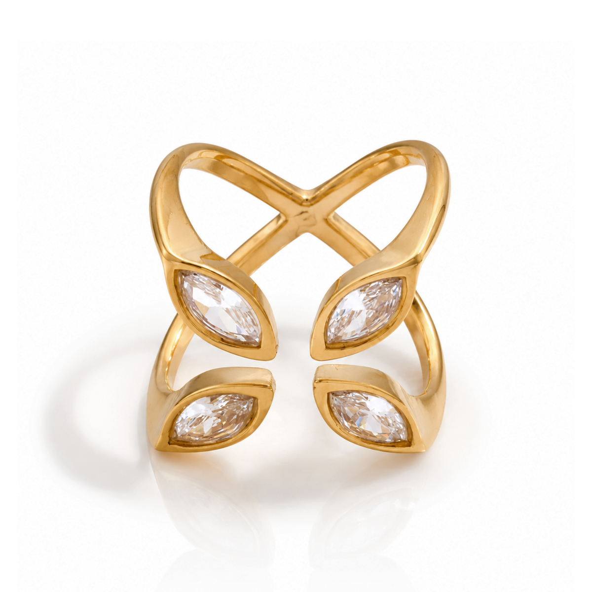 Marquise Cut 18K Gold Plated Stainless Steel Ring