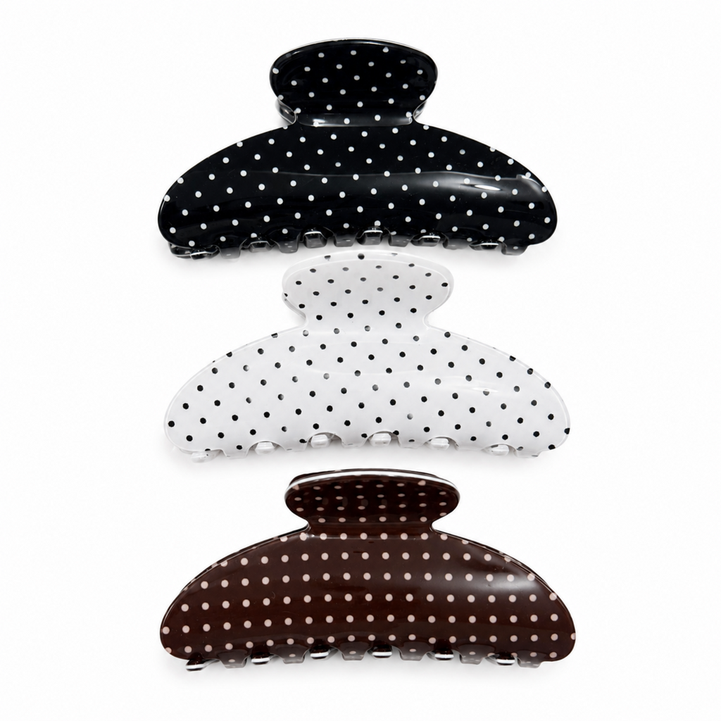 Classic Polka Dot Hair Claw Clip Set – 3 Piece Everyday Essentials