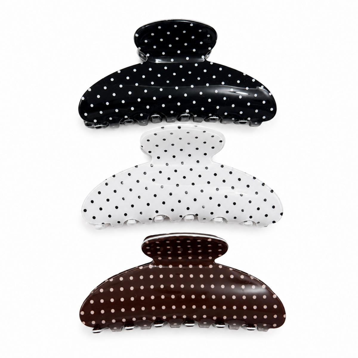 Classic Polka Dot Hair Claw Clip Set – 3 Piece Everyday Essentials