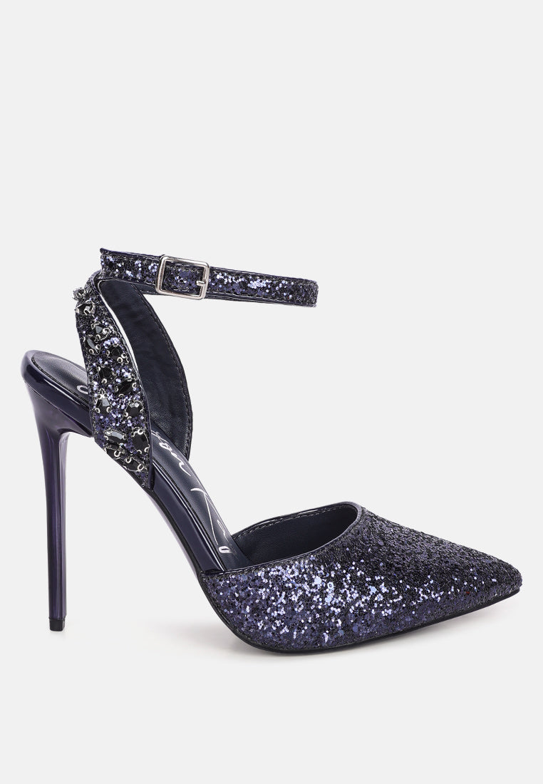 Embellished Glitter Vegan Leather High Heels