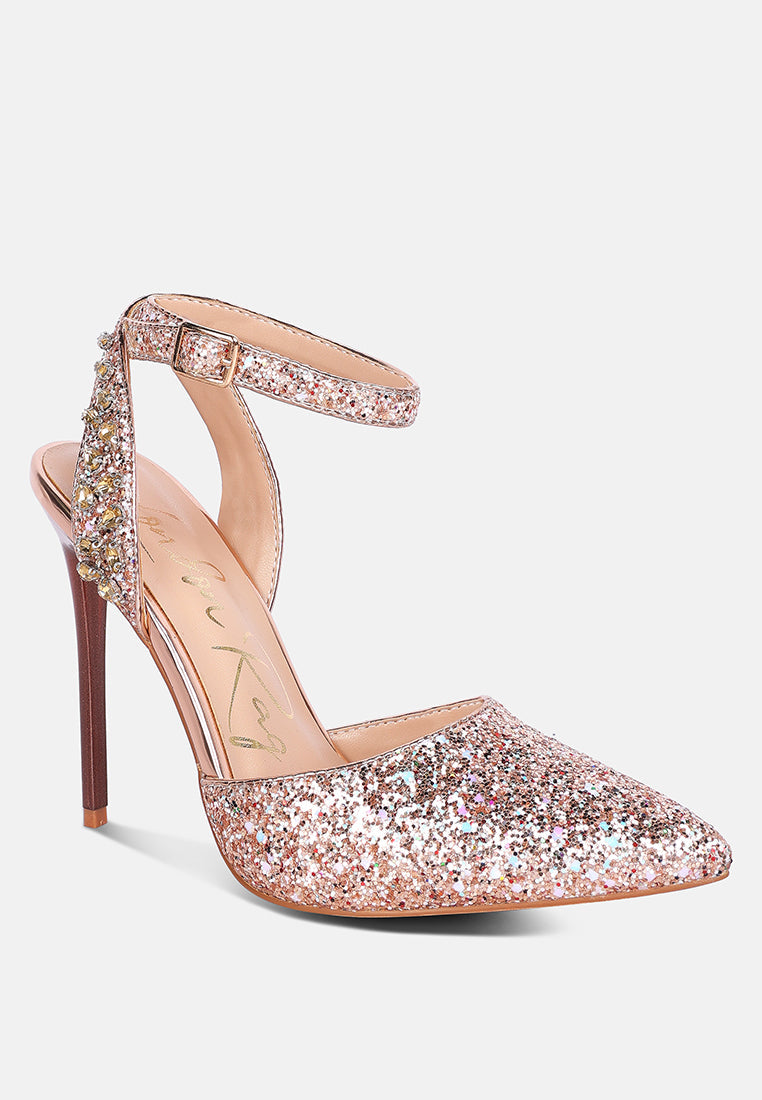 Embellished Vegan Leather Glitter Stiletto High Heels